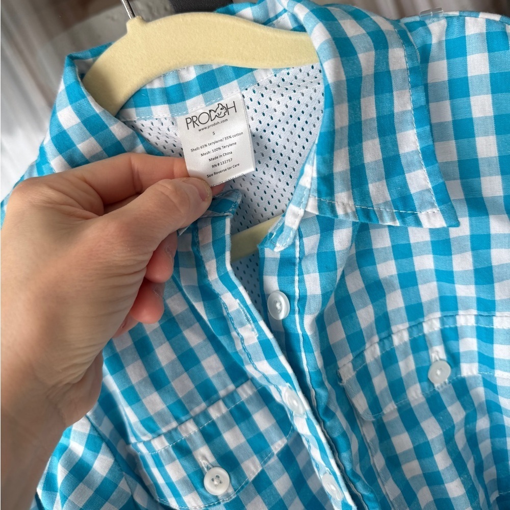 Prodoh button down shirt dress long sleeve gingham embroidered logo toddler girl - Picture 3 of 7